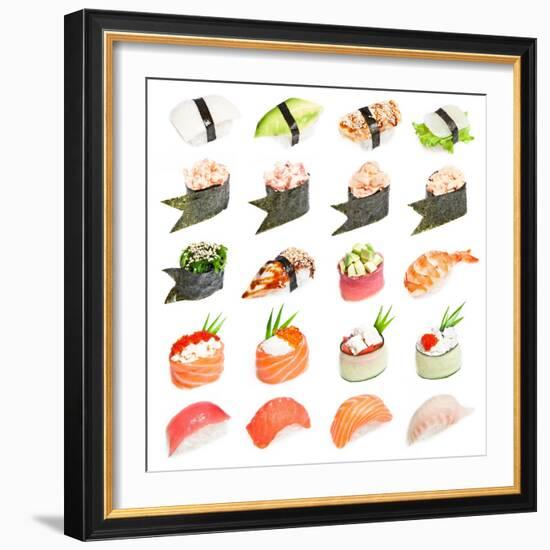 Sushi Set - Different Types Of Sushes Isolated On White Background-heckmannoleg-Framed Premium Giclee Print