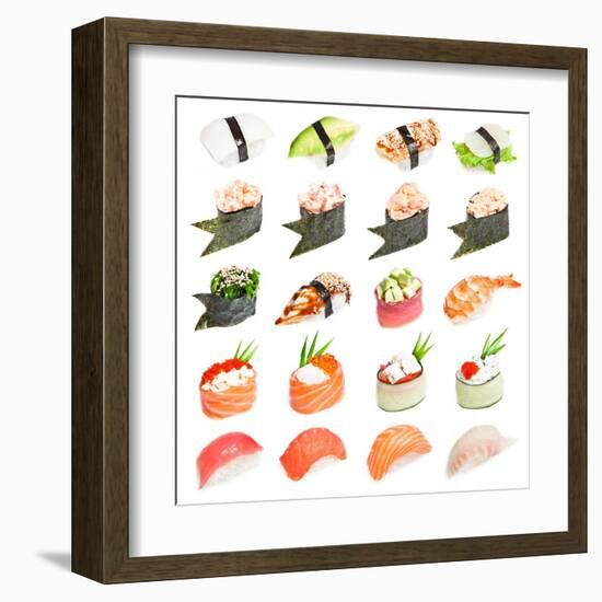 Sushi Set - Different Types Of Sushes Isolated On White Background-heckmannoleg-Framed Art Print