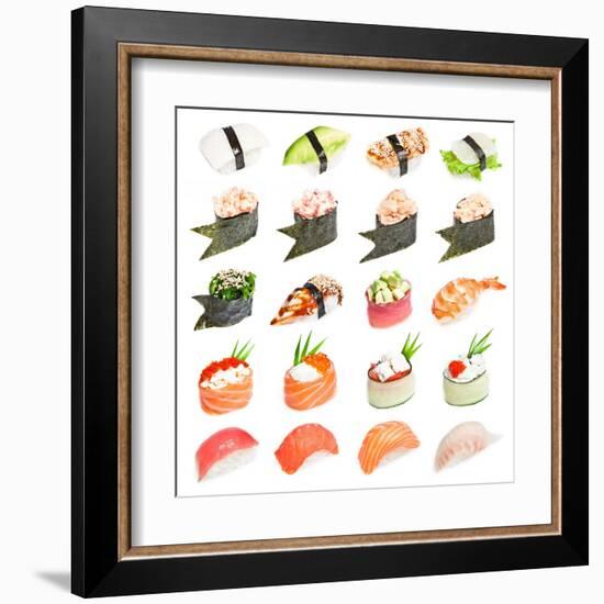 Sushi Set - Different Types Of Sushes Isolated On White Background-heckmannoleg-Framed Art Print