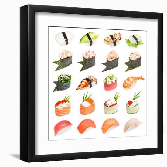 Sushi Set - Different Types Of Sushes Isolated On White Background-heckmannoleg-Framed Art Print