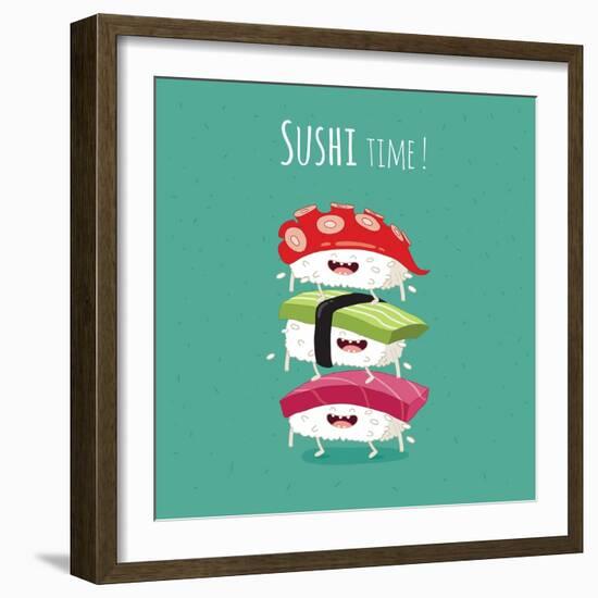 Sushi Time Poster. Vector Illustration.-Serbinka-Framed Art Print