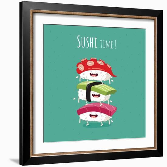 Sushi Time Poster. Vector Illustration.-Serbinka-Framed Art Print