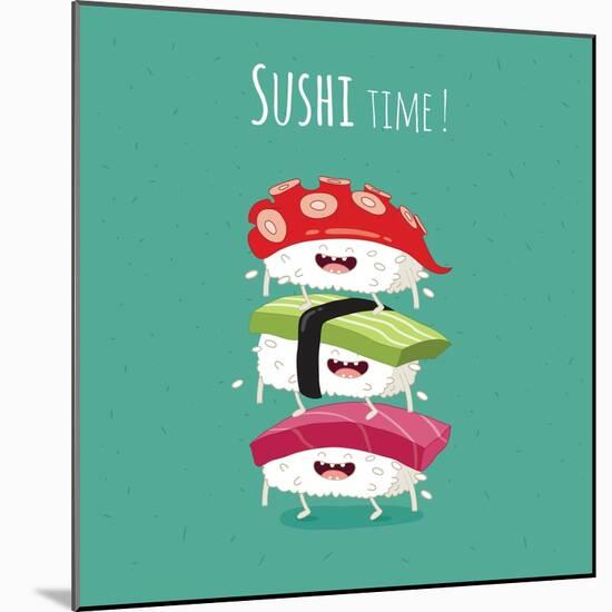 Sushi Time Poster. Vector Illustration.-Serbinka-Mounted Art Print