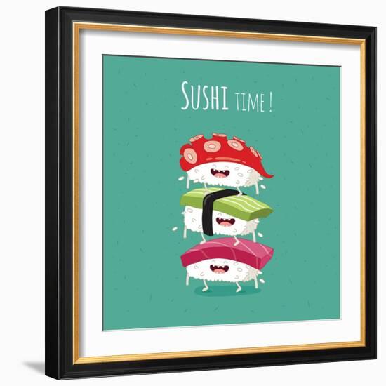 Sushi Time Poster. Vector Illustration.-Serbinka-Framed Art Print