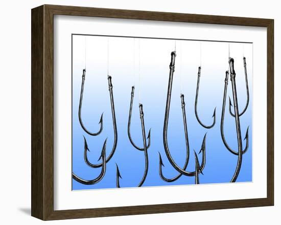 Suspended Fishing Hooks-null-Framed Photographic Print