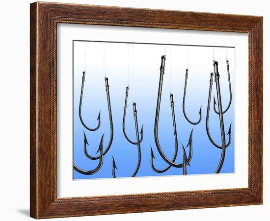 Suspended Fishing Hooks-null-Framed Photographic Print