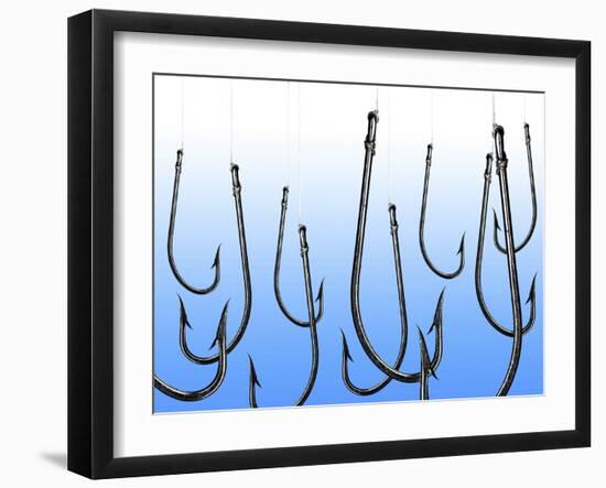 Suspended Fishing Hooks-null-Framed Photographic Print