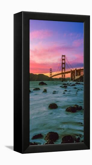 Suspension Bridge across a Bay at Dusk, Golden Gate Bridge, San Francisco Bay, California-null-Framed Premier Image Canvas