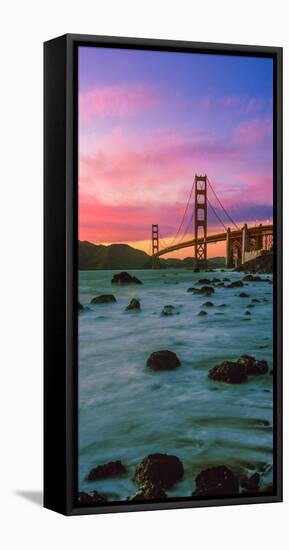Suspension Bridge across a Bay at Dusk, Golden Gate Bridge, San Francisco Bay, California-null-Framed Premier Image Canvas