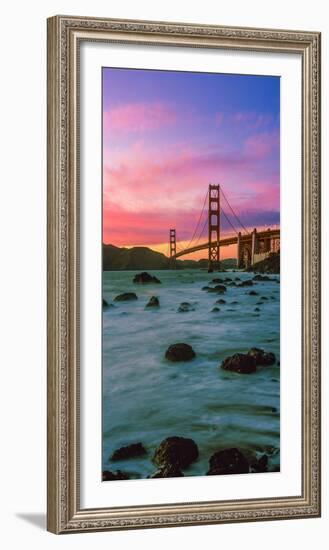 Suspension Bridge across a Bay at Dusk, Golden Gate Bridge, San Francisco Bay, California-null-Framed Photographic Print