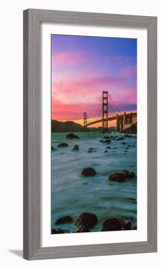 Suspension Bridge across a Bay at Dusk, Golden Gate Bridge, San Francisco Bay, California-null-Framed Photographic Print