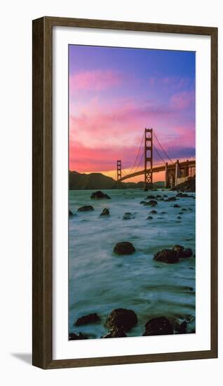 Suspension Bridge across a Bay at Dusk, Golden Gate Bridge, San Francisco Bay, California-null-Framed Photographic Print