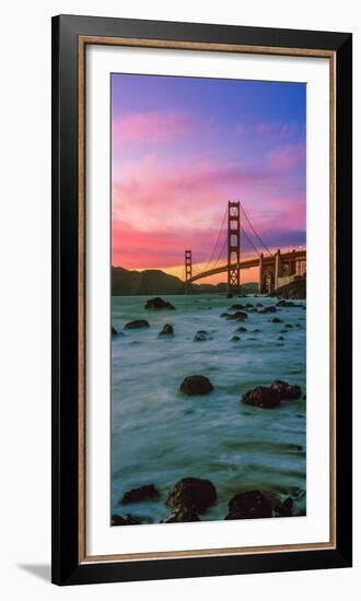 Suspension Bridge across a Bay at Dusk, Golden Gate Bridge, San Francisco Bay, California-null-Framed Photographic Print