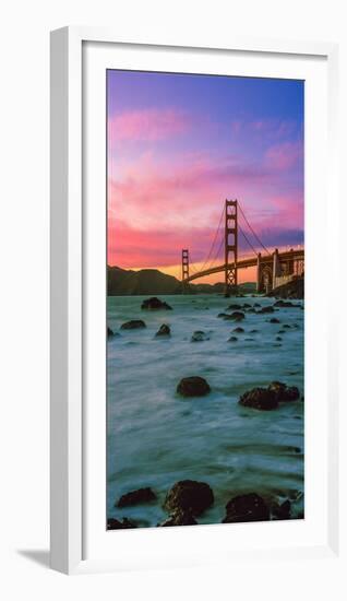 Suspension Bridge across a Bay at Dusk, Golden Gate Bridge, San Francisco Bay, California-null-Framed Photographic Print