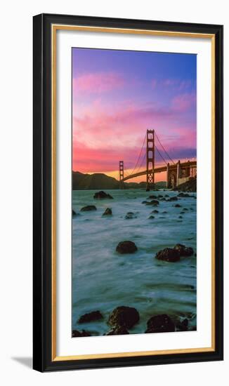 Suspension Bridge across a Bay at Dusk, Golden Gate Bridge, San Francisco Bay, California-null-Framed Photographic Print