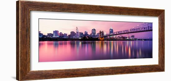 Suspension Bridge across the Ohio River with Skyscrapers in the Background, Cincinnati, Ohio, USA-null-Framed Photographic Print