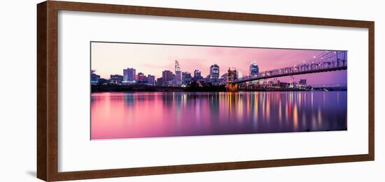 Suspension Bridge across the Ohio River with Skyscrapers in the Background, Cincinnati, Ohio, USA-null-Framed Photographic Print