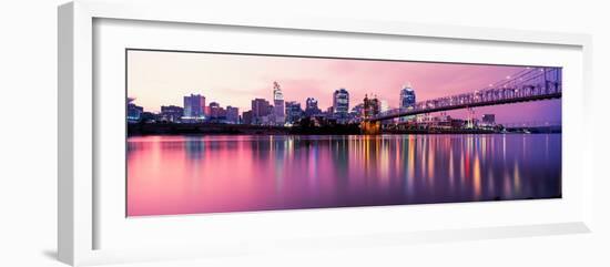 Suspension Bridge across the Ohio River with Skyscrapers in the Background, Cincinnati, Ohio, USA-null-Framed Photographic Print