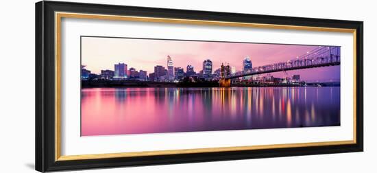 Suspension Bridge across the Ohio River with Skyscrapers in the Background, Cincinnati, Ohio, USA-null-Framed Photographic Print