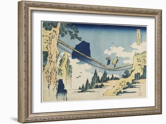 Suspension Bridge Between Hida and Etchu Provinces, 1833-1834-Katsushika Hokusai-Framed Premium Giclee Print