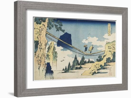 Suspension Bridge Between Hida and Etchu Provinces, 1833-1834-Katsushika Hokusai-Framed Premium Giclee Print