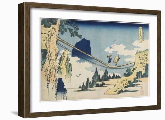 Suspension Bridge Between Hida and Etchu Provinces, 1833-1834-Katsushika Hokusai-Framed Premium Giclee Print