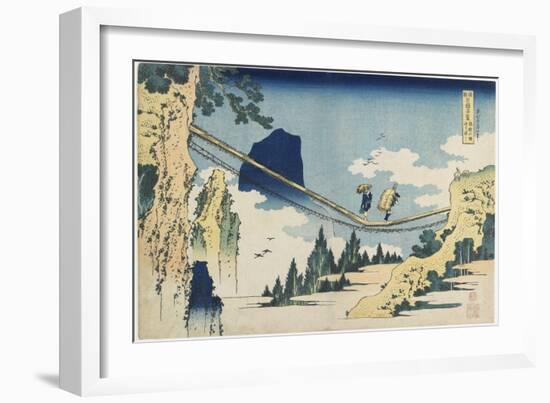 Suspension Bridge Between Hida and Etchu Provinces, 1833-1834-Katsushika Hokusai-Framed Premium Giclee Print