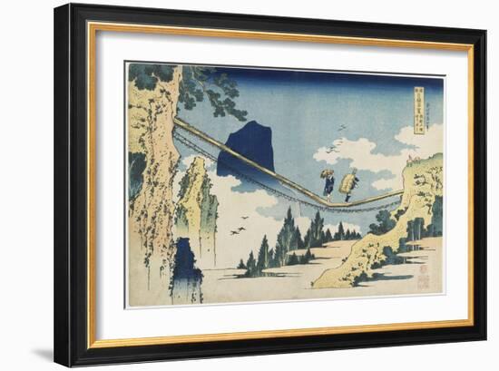 Suspension Bridge Between Hida and Etchu Provinces, 1833-1834-Katsushika Hokusai-Framed Premium Giclee Print