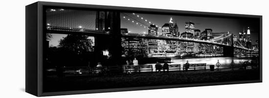 Suspension Bridge Lit Up at Dusk, Brooklyn Bridge, East River, Manhattan, New York City-null-Framed Premier Image Canvas