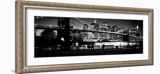 Suspension Bridge Lit Up at Dusk, Brooklyn Bridge, East River, Manhattan, New York City-null-Framed Photographic Print