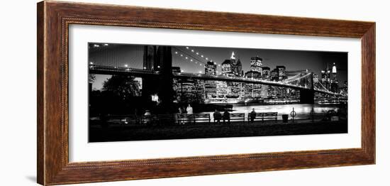 Suspension Bridge Lit Up at Dusk, Brooklyn Bridge, East River, Manhattan, New York City-null-Framed Photographic Print