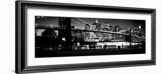 Suspension Bridge Lit Up at Dusk, Brooklyn Bridge, East River, Manhattan, New York City-null-Framed Photographic Print