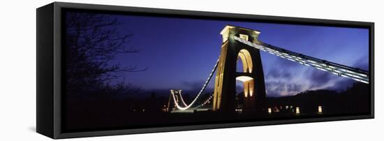 Suspension Bridge Lit Up at Night, Clifton Suspension Bridge, Avon Gorge, Bristol, England-null-Framed Premier Image Canvas