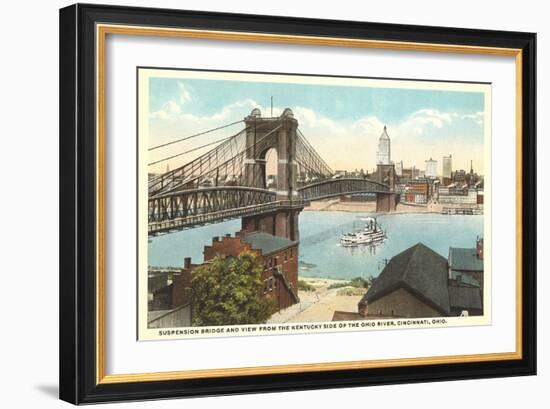 Suspension Bridge over Ohio River-null-Framed Art Print