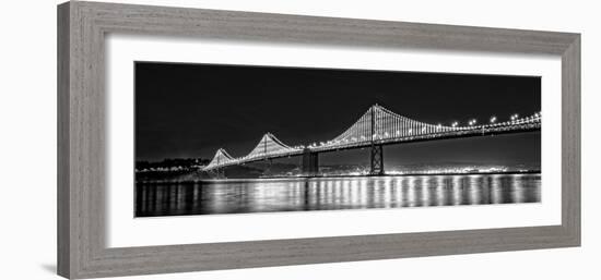 Suspension Bridge over Pacific Ocean Lit Up at Night, Bay Bridge, San Francisco Bay-null-Framed Photographic Print