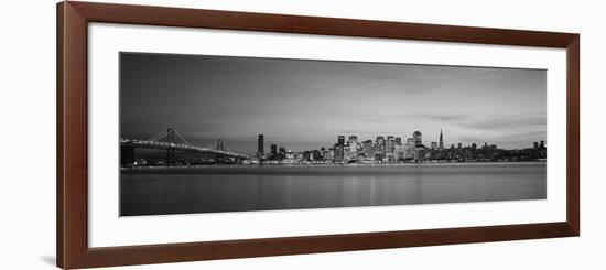 Suspension Bridge with City Skyline at Dusk, Bay Bridge, San Francisco Bay, San Francisco-null-Framed Photographic Print