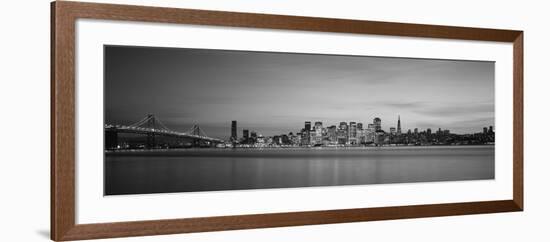 Suspension Bridge with City Skyline at Dusk, Bay Bridge, San Francisco Bay, San Francisco-null-Framed Photographic Print