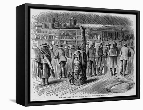 Sutler's Store at Fort Dodge, Kansaa. Sketched by Theodore R. Davis.-null-Framed Premier Image Canvas