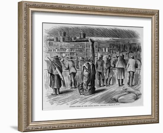 Sutler's Store at Fort Dodge, Kansaa. Sketched by Theodore R. Davis.-null-Framed Giclee Print