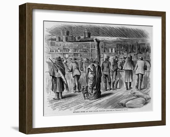 Sutler's Store at Fort Dodge, Kansaa. Sketched by Theodore R. Davis.-null-Framed Giclee Print