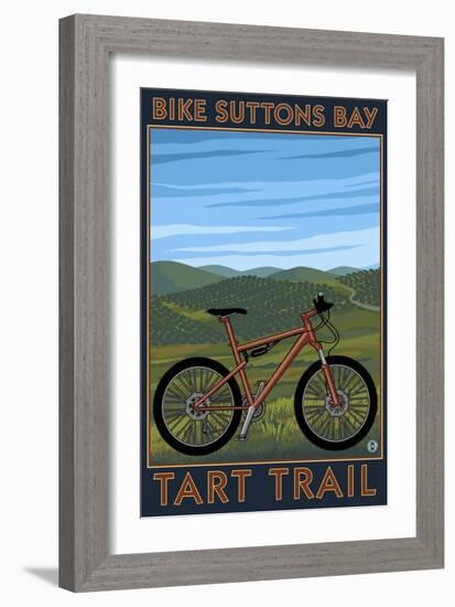 Suttons Bay, Michigan - Mountain Biker in Trees-Lantern Press-Framed Art Print