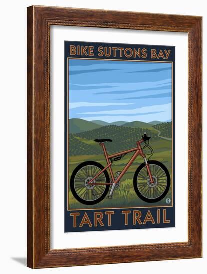 Suttons Bay, Michigan - Mountain Biker in Trees-Lantern Press-Framed Art Print