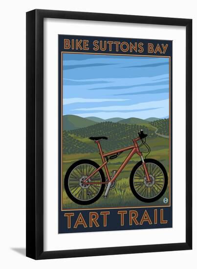 Suttons Bay, Michigan - Mountain Biker in Trees-Lantern Press-Framed Art Print