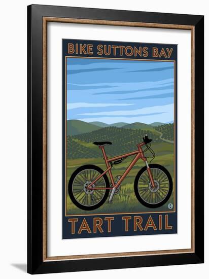 Suttons Bay, Michigan - Mountain Biker in Trees-Lantern Press-Framed Art Print