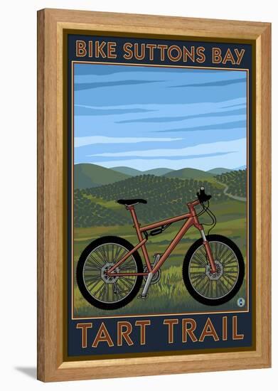 Suttons Bay, Michigan - Mountain Biker in Trees-Lantern Press-Framed Stretched Canvas