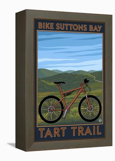 Suttons Bay, Michigan - Mountain Biker in Trees-Lantern Press-Framed Stretched Canvas