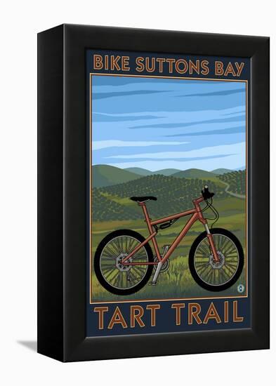 Suttons Bay, Michigan - Mountain Biker in Trees-Lantern Press-Framed Stretched Canvas