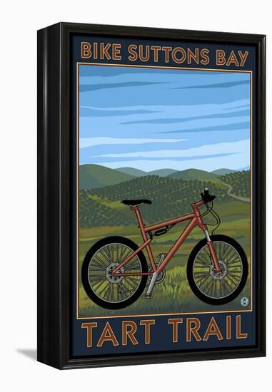 Suttons Bay, Michigan - Mountain Biker in Trees-Lantern Press-Framed Stretched Canvas