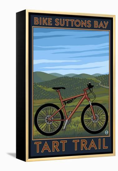 Suttons Bay, Michigan - Mountain Biker in Trees-Lantern Press-Framed Stretched Canvas