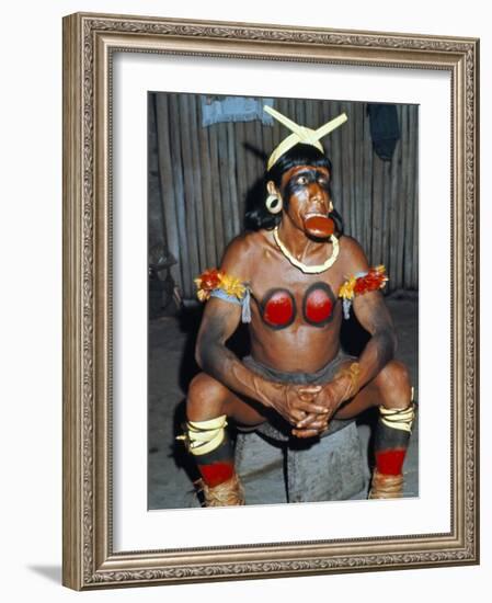 Suya Indian Dressed for Dance, Brazil, South America-Robin Hanbury-tenison-Framed Photographic Print